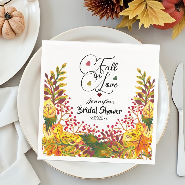 Fall in Love Script Bridal Shower  Napkin (Creator Uploaded)