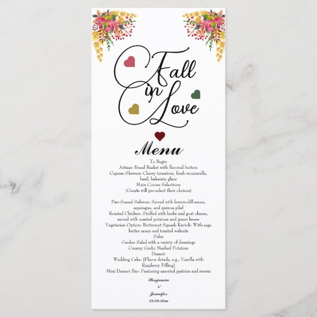 Fall in Love Script Wedding  Menu (Front)
