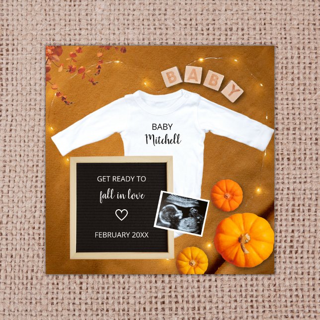 Fall In Love Sonogram Ultrasound Photo Pregnancy Announcement (fall in love pumpkin pregnancy announcement digital pregnancy reveal  ultrasound photo autumn)
