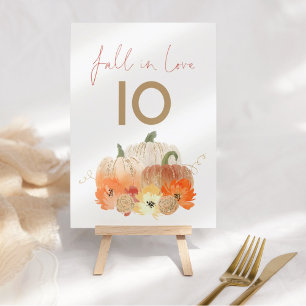 Fall in Love Sparkly Pumpkins Wedding Table Number