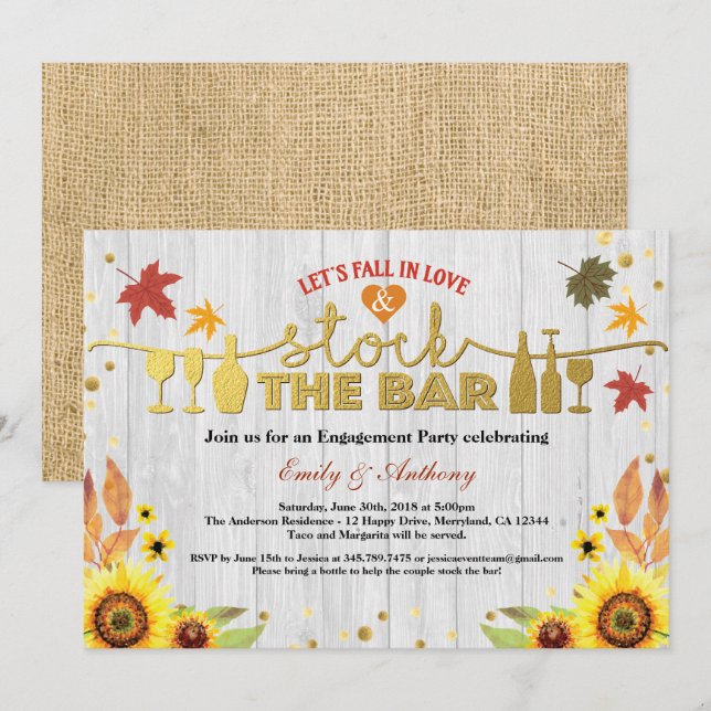 Fall in love stock the bar party invitation (Front/Back)