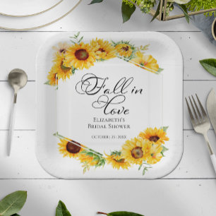 Fall In Love Sunflower Autumn Bridal Shower Paper Plate