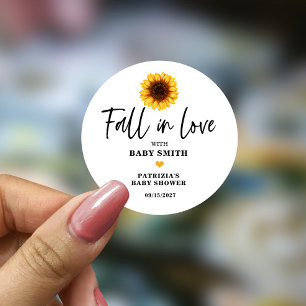 Fall in Love Sunflower Baby Shower Classic Round Sticker