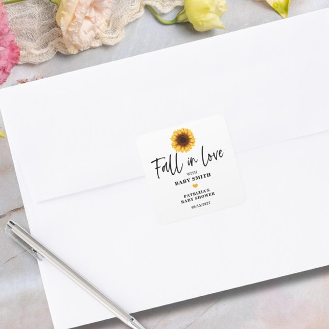 Fall in Love Sunflower Baby Shower Square Sticker (Creator Uploaded)