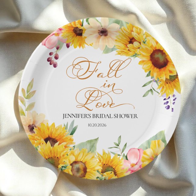 Fall in Love | Sunflower Bridal Shower Paper Plate (Creator Uploaded)
