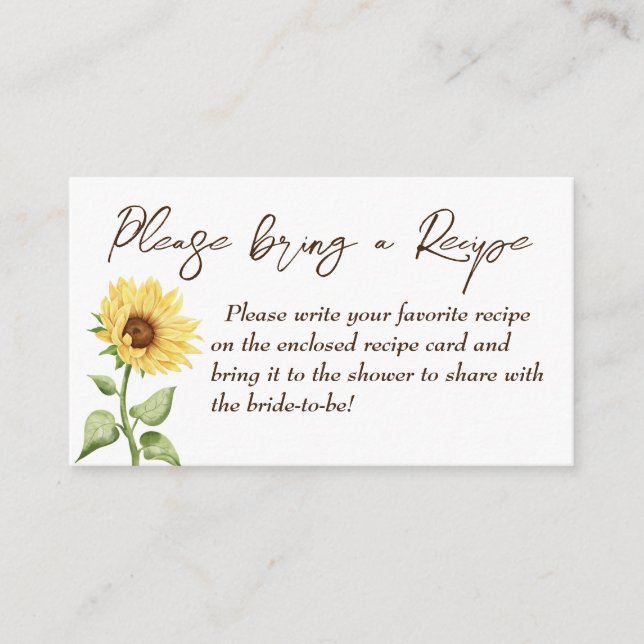Fall in love sunflower bridal shower recipe enclosure card (Front)