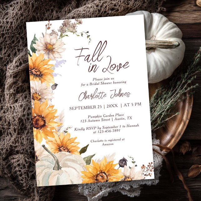 Fall In Love Sunflower Daisy Rustic Bridal Shower Invitation (Creator Uploaded)