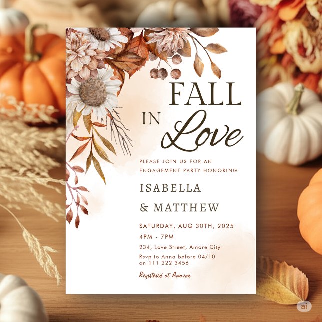 Fall in Love Sunflower Engagement Party Boho Rust  Invitation (Fall in Love Sunflower Engagement Party Boho Rust Invitation)