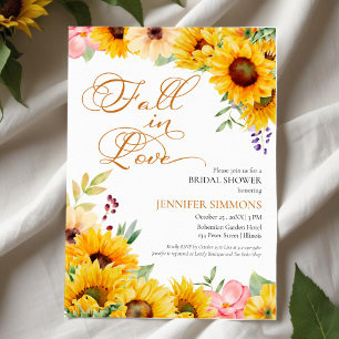 Fall in Love   Sunflower Floral Bridal Shower Invitation