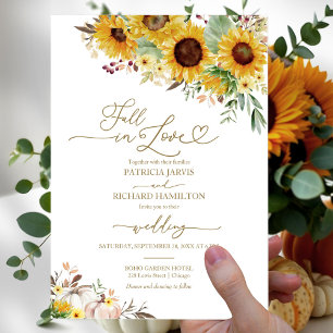 Fall in Love Sunflower Pumpkin Autumn Wedding Invitation