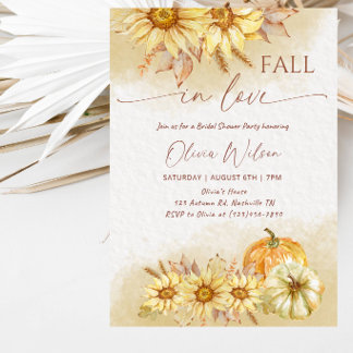 Fall in Love Sunflower & Pumpkin Bridal Shower Invitation