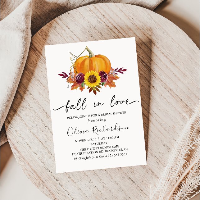 Fall in Love Sunflower Pumpkin Bridal Shower Invitation (Creator Uploaded)