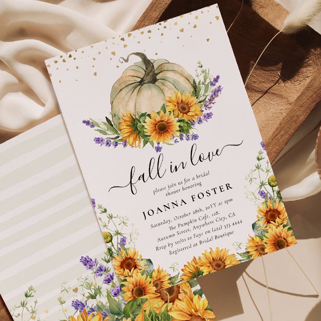 Fall in Love' Sunflower Pumpkin Fall Bridal Shower Invitation (Creator Uploaded)