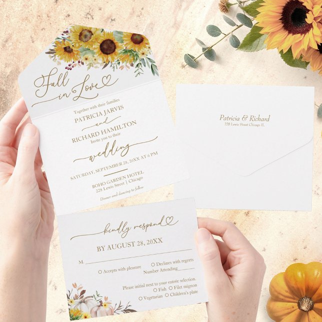 Fall in Love Sunflower Pumpkin Wedding All In One Invitation (Creator Uploaded)