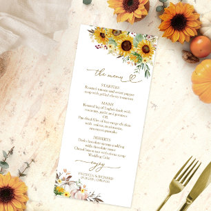 Fall in Love Sunflower Pumpkin Wedding Menu Cards