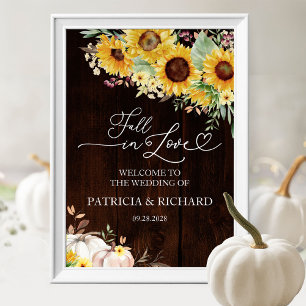 Fall in Love Sunflower Pumpkin Wedding Welcome Poster