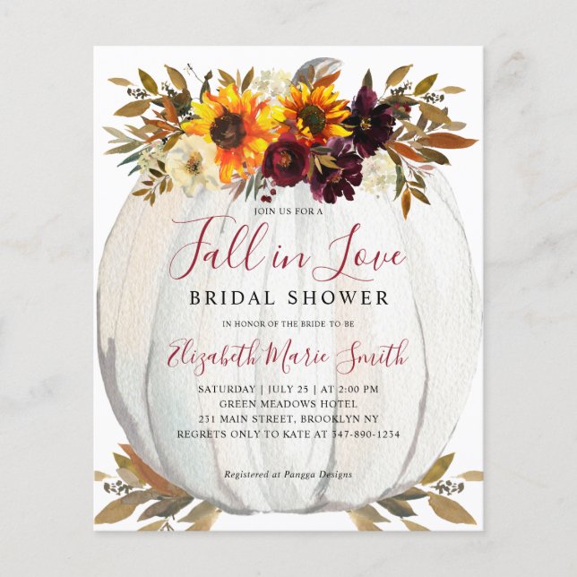 Fall in Love Sunflower Red Pumpkin Bridal Shower Flyer (Front)