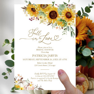 Fall In Love Sunflower White Pumpkin Bridal Shower Invitation