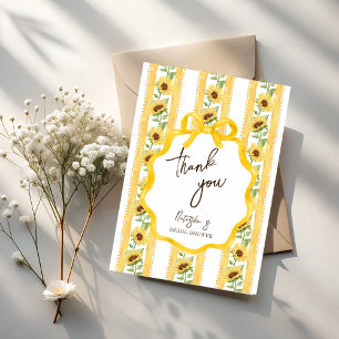 Fall in love sunflower yellow stripe bridal shower thank you card