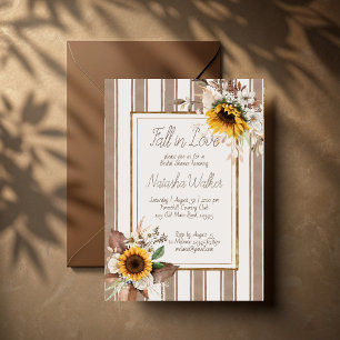 Fall in love sunflowers brown stripe bridal shower invitation