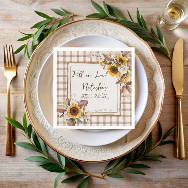 Fall in love sunflowers country bridal shower napkin (Fall in love sunflowers country bridal shower monogrammed napkins sunflower personalized table decor)