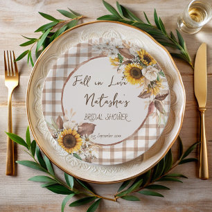 Fall in love sunflowers country bridal shower paper plate