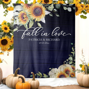 Fall in Love Sunflowers Pumpkin Wedding Backdrop Tapestry