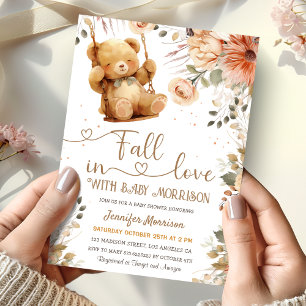 Fall in Love! Teddy Bear Autumn Fall Baby Shower  Invitation