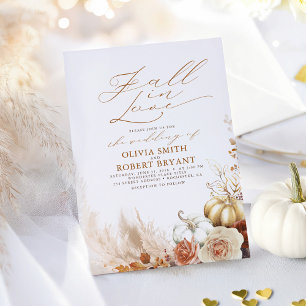 Fall In Love Terracotta and Gold Pumpkins Wedding Invitation