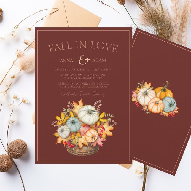 Fall in Love Terracotta Autumn Pumpkin Wedding Invitation (Creator Uploaded)