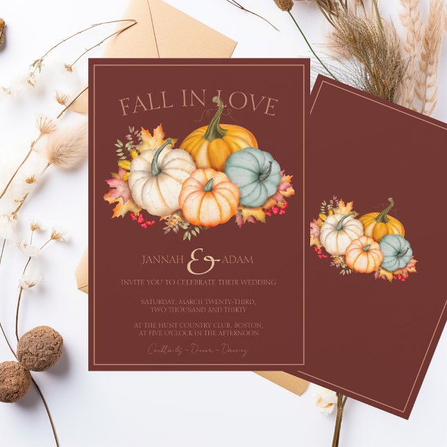 Fall in Love Terracotta Autumn Pumpkin Wedding Invitation (Creator Uploaded)