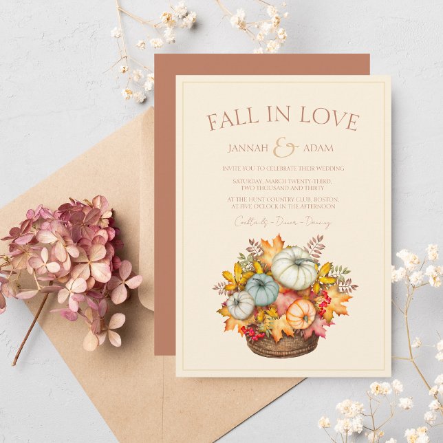 Fall in Love Terracotta Autumn Pumpkins Wedding Invitation (Creator Uploaded)