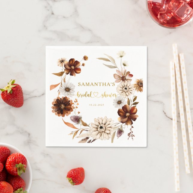 Fall in Love Terracotta Gold Foil Bridal Shower  Napkin (Insitu)