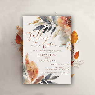 Fall in Love Terracotta Leaves Engagement Party Invitation