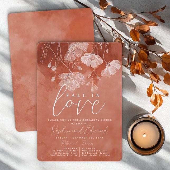 Fall in Love Terracotta Rehearsal Dinner  Invitation (Fall in love - Invite)