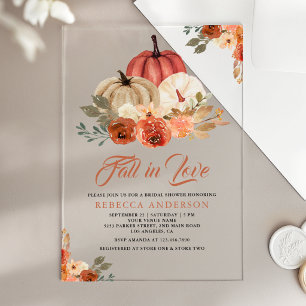Fall in Love Terracotta Rust Pumpkin Bridal Shower Acrylic Invitations