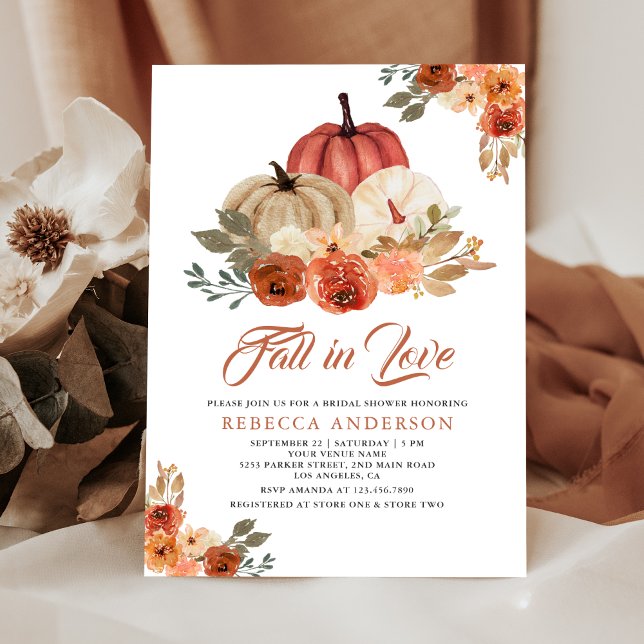 Fall in Love Terracotta Rust Pumpkin Bridal Shower Invitation (Creator Uploaded)