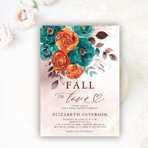 Fall in Love Terracotta Teal Boho Bridal Shower Invitation