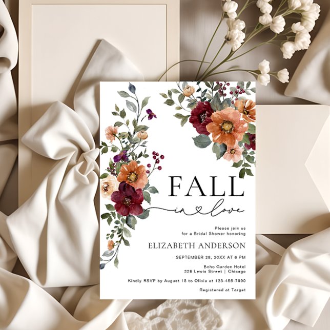 Fall in Love Watercolor Floral Bridal Shower Invitation (Creator Uploaded)