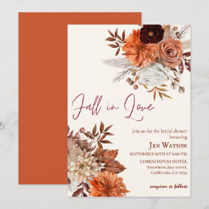 Fall in love watercolor floral fall Bridal shower Invitation
