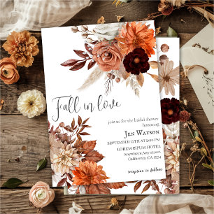 Fall in love watercolor floral fall Bridal shower Invitation