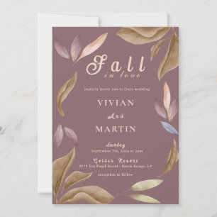 Fall In Love Watercolor Leaves Wedding Invitation