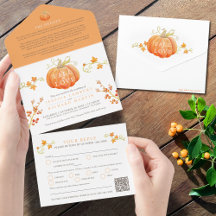 Fall in love watercolor pumpkin autumn wedding QR