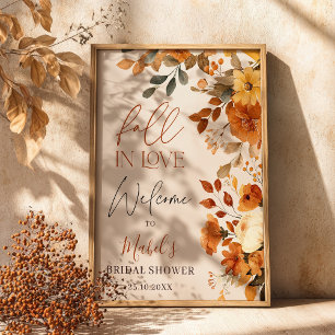 Fall In Love Watercolor Rustic Bridal Welcome Poster