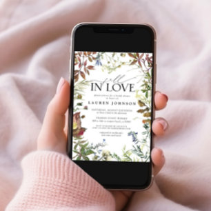 Fall In Love Watercolor Wildflower Bridal Shower Invitation