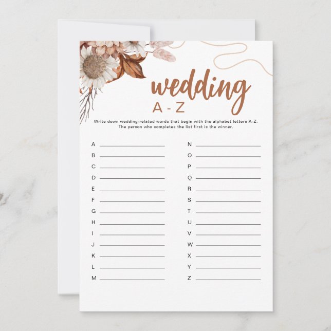 Fall in love |  Wedding A-Z Bridal Shower Game  Invitation (Front)