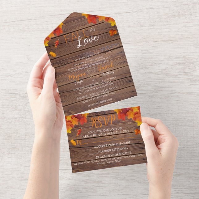 Fall In Love Wedding All In One Invitation (Tearaway)