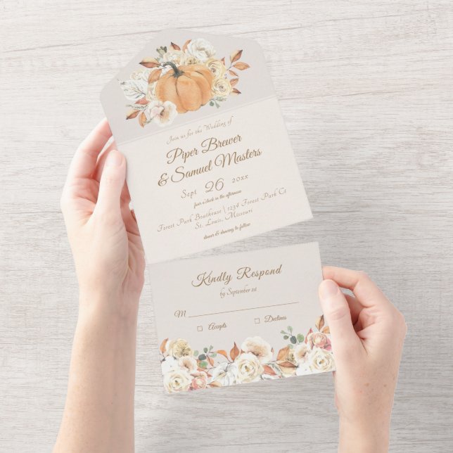Fall In Love Wedding All In One Invitation (Tearaway)