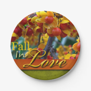 Fall In Love Wedding Autumn Floral Photo Design Paper Plate