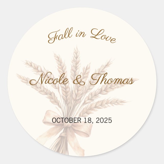 Fall in Love Wedding, Bride to Be Classic Round Sticker (Front)